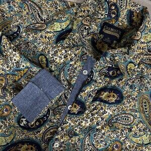 Men's CREMIEUX PREMIUM DENIM Colors Paisley STRETCH Shirt Long-Sleeve Size XL